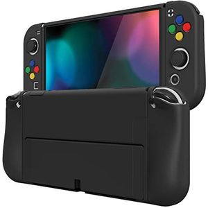 PlayVital Zachte beschermhoes voor Nintendo Switch OLED, ZealProtect Joycon Grip Cover voor OLED-schakelaar met Joystick en Caps Button ABXY-zwart