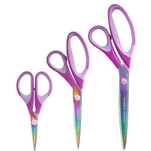 BambooMN Set van 3 paar softgrip titanium schaar voor naaien, knutselen, kantoor, jubileumdraad, paars
