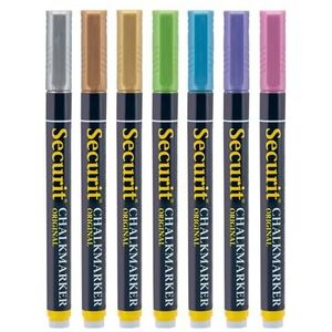 Securit BL-SMA100-V7-MT Krijtstiften, metallic, kleurrijk, groen, blauw, paars, roze, bruin, goud, zilver, kleine punt, 1-2 mm, 7 stuks