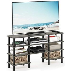 Furinno Turn-N-Tube Multifunctionele tv-kast met 4 niveaus, breed rek, Frans eiken, grijs/zwart, eenheidsmaat