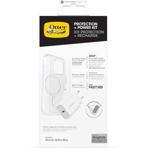 OtterBox Beschermhoes voor iPhone 16 Pro Max; dunne beschermhoes Symmetry Series Clear MagSafe, displaybescherming Otterbox premium glas en EU 30 W USB-C snellader
