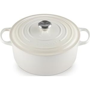 Le Creuset Karakteristieke gietijzeren pan met deksel, rond, roestvrijstalen knop, hol, 28 cm, 6,7 liter, meringue, 21177287164430