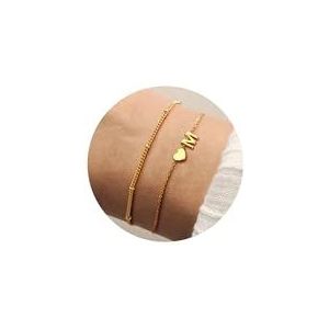 CASSIECA Roestvrij stalen armband met initiaal en hart, zilver/goud, voor dames, vormsel cadeau voor meisjes, Roestvrij staal