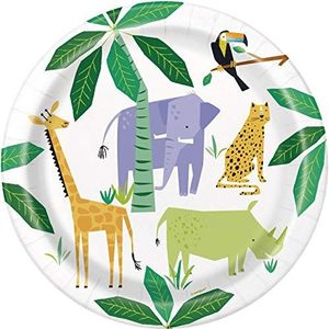 Unique Party - ecologische papieren borden, 23 cm, themafeest, safari, dieren, verpakking van 8, 73925EU, meerkleurig