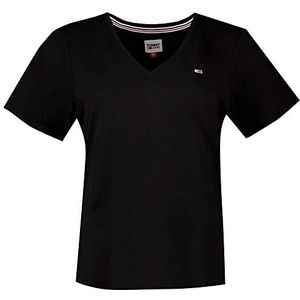 Tommy Jeans TJW T-shirt voor dames, korte mouwen, slim soft V-hals, zwart, L, zwart.