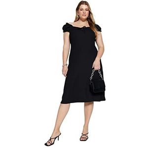 Trendyol Robe midi trapèze en tricot pour femme, coupe décontractée, noir, taille XL, Noir, XL