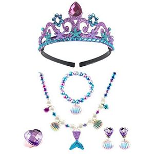 Zeemeermin halsketting met oorbellen, prinses sieraden, prinsessenjurk, cadeau voor meisjesdecoratie, alle soorten feestjes (paars), kunststof, Kunststof