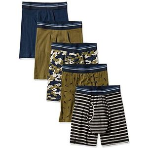 Amazon Essentials Set van 5 boxershorts zonder etiket voor heren, zwart/wit/camouflage/donkerblauw/legergroen/krijger, maat XS