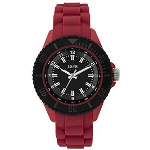 s.Oliver Analoog kwarts polshorloge voor kinderen met siliconen armband, rood, Band