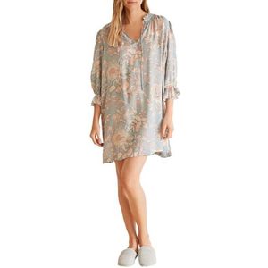 Women'Secret Chemise de nuit à manches longues Daily Aquamarine, Imprimé bleu, Regular