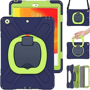 Commute Étui de protection pour iPad mini 6 avec film de protection d'écran 3 en 1 résistant aux chocs et anneau de support à 360° Bleu marine + vert
