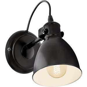 EGLO wandlamp PRIDDY, 1 lichtbron, Vintage wandarmatuur met industrieel ontwerp, retro muurspot van staal, kleur: zwart, wit, fitting: E27