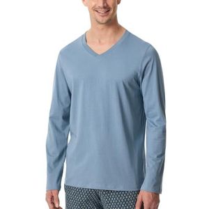 Schiesser Nachthemd voor heren, lange mouwen, V-hals, biologische katoenmix + ontspannende pyjamatop, Blauw Grijs _182043