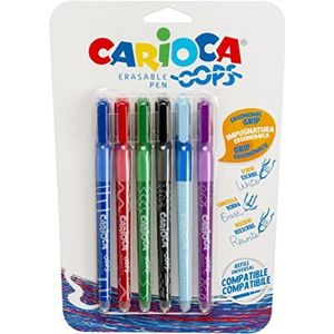 CARIOCA Oops | Navulbare uitwisbare balpennen voor school en kantoor met dubbele gum en ergonomische handgreep, verschillende kleuren, 6 stuks