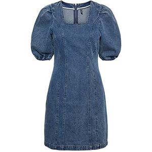 PIECES Pcbru SS Square Neck Dress BC Robe Femme, Moyen bleu denim, XS