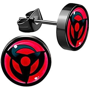 CHICNET Oorknopjes roestvrij staal zwart 8 mm rood oog Sharingan manga manga sieraden oor sieraden chirurgisch staal unisex heren dames heren, Hars rvs