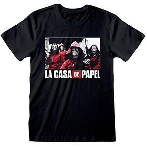 La Maison de Papier Zilver Heist fotogroep T-shirt heren officieel product, zwart.