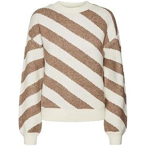 VERO MODA Vmlara Ls O-hals trui Ga Boo trui voor dames, Berken/strepen: bruine glazenmix