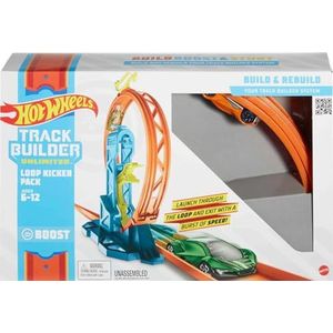 Hot Wheels Wheels Track Builder Unlimited LanHardlinesur en looping set met connectoren en een auto inbegrepen, kinderspeelgoed, GLC90