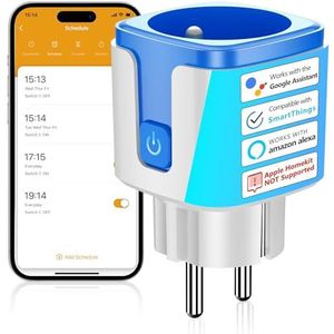 SURFOU Intelligent wifi-stopcontact, type E, elektrische timer, compatibel met Alexa en Google Assistant, programmeerbaar stopcontact met timer en afstandsbediening, Tuya/Smart Life app, 16 A