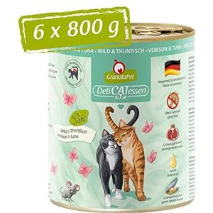 GranataPet Delicatessen Wild & Tonijn 6 x 800 g natvoer voor katten, gourmet kattenvoer, graanvrij en suikervrij voer