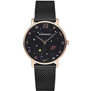 Radiant Dameshorloge uit de Milky Way-collectie, tweekleurig zwart-roségoud Milanese polshorloge en zwarte wijzerplaat met gekleurde details, 3 ATM 36 mm, artikelnummer RA545204., zwart., armband