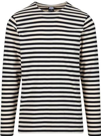 Urban Classics - Regular Stripe LS white black Longsleeve shirt Wit Zwart