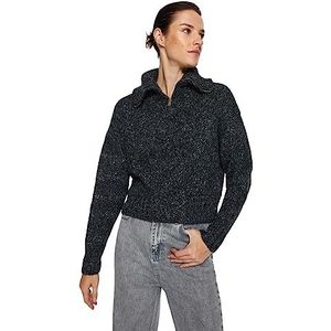 Trendyol Pull en tricot à col montant surdimensionné pour femme, Anthracite, S