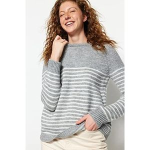 Trendyol Pull basique à col rond en tricot pour femme Coupe droite, gris, S