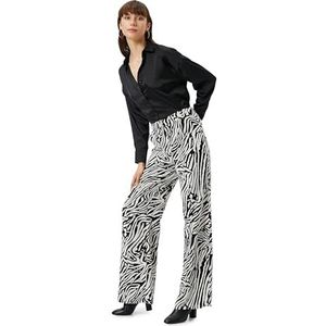 Koton Pantalon en viscose pour femme - Mélange de viscose - Taille haute - Fermeture éclair - Imprimé animal - Jambes larges, Noir Design (9d9), 42