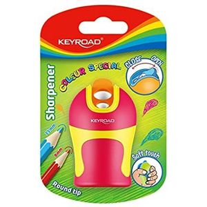 Keyroad KR971524 Ergonomische puntenslijper, soft touch, 1 stuk, kunststof, stalen messen, potloden en kleurpotloden, gemengde kleuren, voor kleuterschool en school