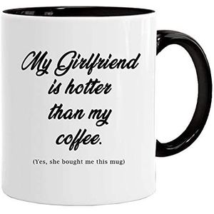 Grappige mok met spreuk ""My girlfriend is hotter than my coffee"" - Valentijnsdag cadeau voor haar liefhebbers - rood - met geschenkdoos