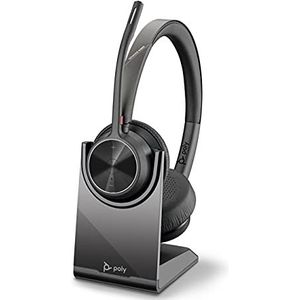 Poly – draadloze Voyager 4320 UC-headset met laadstation (Plantronics) – hoofdtelefoon met microfoonarm – USB-C-Bluetooth-adapter – compatibel met teams, zoom en meer