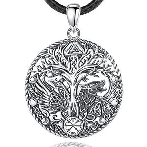 AEONSLOVE 925 zilveren Viking levensboom ketting voor heren en dames, Viking Runen ketting, draak hanger | Valknut en Vegvisir | Odin Raven en Wolf, Noorse amulet sieraden, Sterling zilver, geen steen