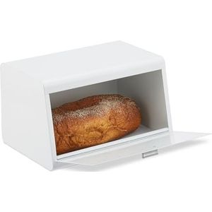 Relaxdays rvs broodtrommel - grote brooddoos voor heel brood - metalen brood bewaartrommel - wit