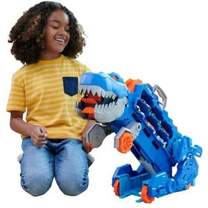 Hot Wheels Let's Race Netflix - T-Rex City Transporter Truck, die zich in een T-Rex kan veranderen met racebaan, lichten en geluiden, speelgoed voor kinderen, vanaf 3 jaar, HNG50