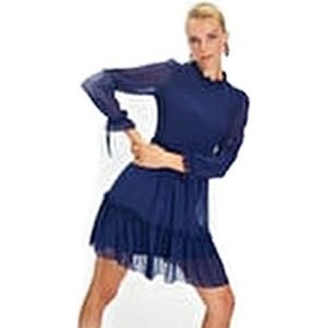 Trendyol Trendyol Dames Regular Fit Geweven Mini Skater Jurk Trendyol Mini Skater Jurk Regular Fit voor Dames Dames (Set van 1), Navy Blauw