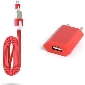 Noodle kabel, 1 m, oplader en stekker voor Motorola Moto e5 Play Smartphone, Micro-USB, wandmontage, universeel pakket Android (rood)