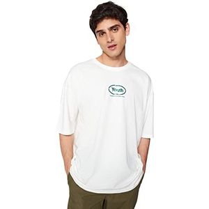 Trendyol T-shirt en tricot à col rond surdimensionné pour homme, ecru, L