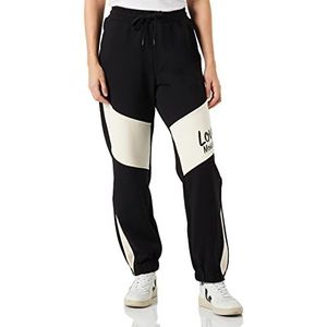 Love Moschino Regular Fit Jogger with Contrast Color Inserts And Italic Logo Print Pantalon décontracté pour femme, Black Beige, 42