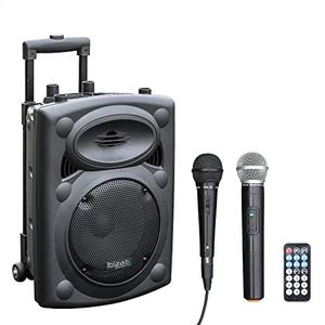 Ibiza PORT8VHF-BT – draagbare luidspreker 20 cm / 400 W Max met 2 microfoons (bekabeld en VHF), afstandsbediening en beschermhoes – Bluetooth, USB, SD – batterijduur 4 tot 5 uur