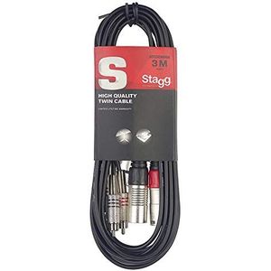 Stagg STC3CMXM 3 m S-serie Twin RCA Male naar Twin XLR Male kabel, Zwart