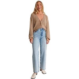 NA-KD Dames Oversize gebreide jas gebreide jas donkerbeige, XXL, Donker beige