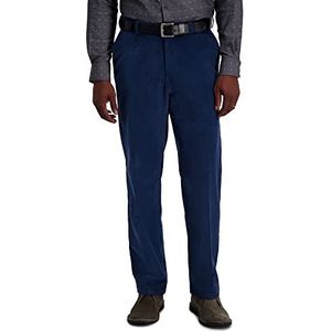 Haggar Corduroy Classic Fit broek met platte voorkant en stretch taille ondergoed voor heren, Blauw (cadeeblauw)