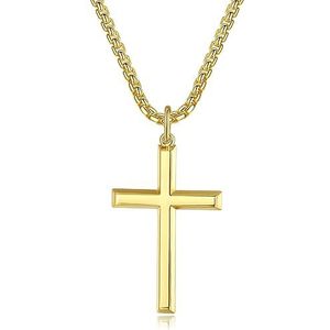 FANCIME 925 sterling zilver goud verguld kruis hanger met roestvrij stalen ketting voor heren jongens kinderen - kettinglengte: 60 cm