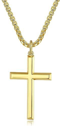 FANCIME 925 sterling zilver goud verguld kruis hanger met roestvrij stalen ketting voor heren jongens kinderen - kettinglengte: 60 cm
