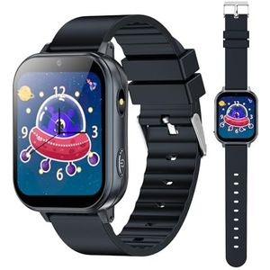 PTHTECHUS Smartwatch voor kinderen, met camera, mp3-speler, leren en spelen, cadeau voor kinderen van 3 tot 12 jaar, zwart