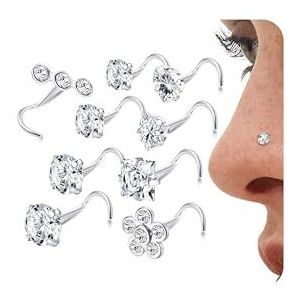 LOLIAS 9 stuks zilveren neuspiercing 20 g L-vorm L-vormige schroef neuspiercing goud neuspiercing 316L chirurgisch staal voor dames en heren, chirurgisch staal