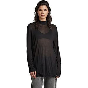 G-STAR RAW Essential Mock Loose T-shirt met lange mouwen voor dames, Zwart (Dk Black D22764-9908-6484)