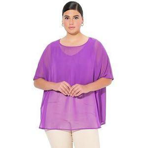 Ulla Popken Chemisier en mousseline de soie pour femme, surdimensionné, col rond, manches mi-longues, lilas, 44-50